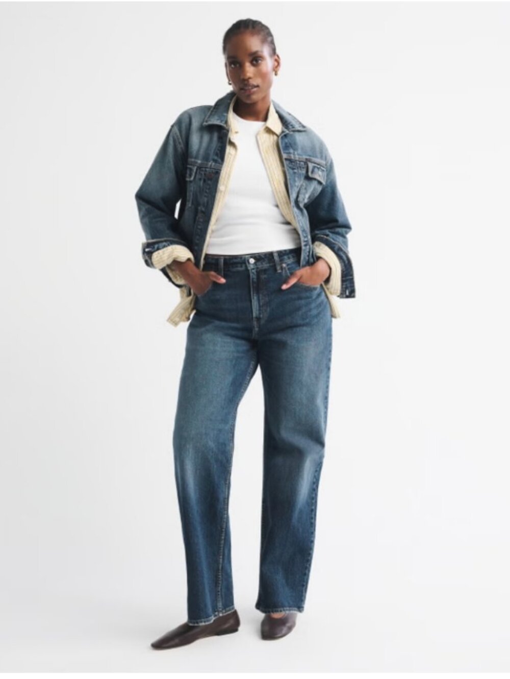 Abercrombie & Fitch Curve Love High Rise 90s Relaxed Jean Dark 28 Long